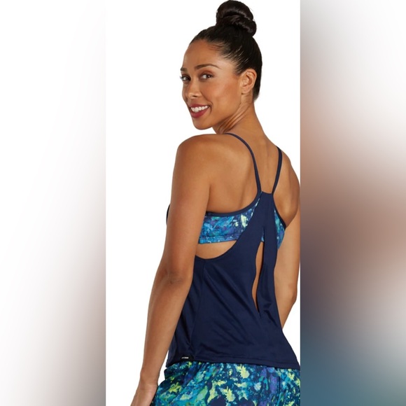 NEW Nike Women’s Earth Dye Layered Tankini Swim Top in Midnight Navy Size Small - Picture 3 of 16